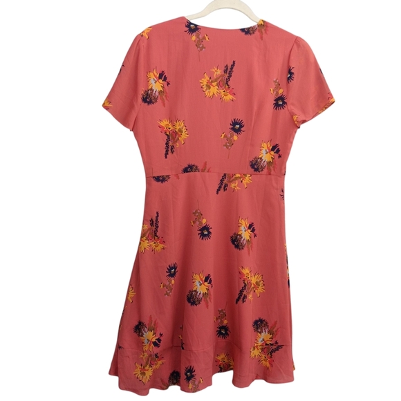 MADEWELL Coral Faux Wrap Posey Cactus Floral Mini Ruffle Dress Fully Lined SZ 4 - Picture 4 of 8